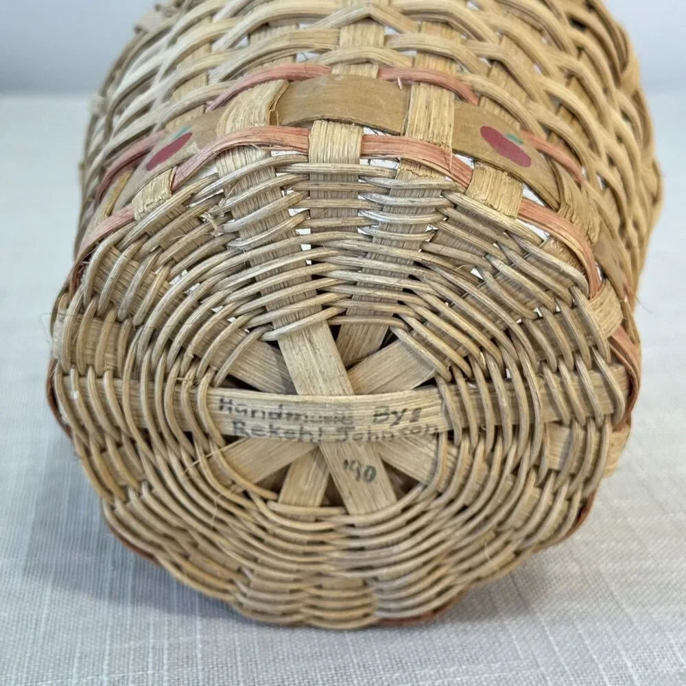 Vintage Country Farmhouse Hand Painted Apple Woven Basket 1990 90s Cottagecore